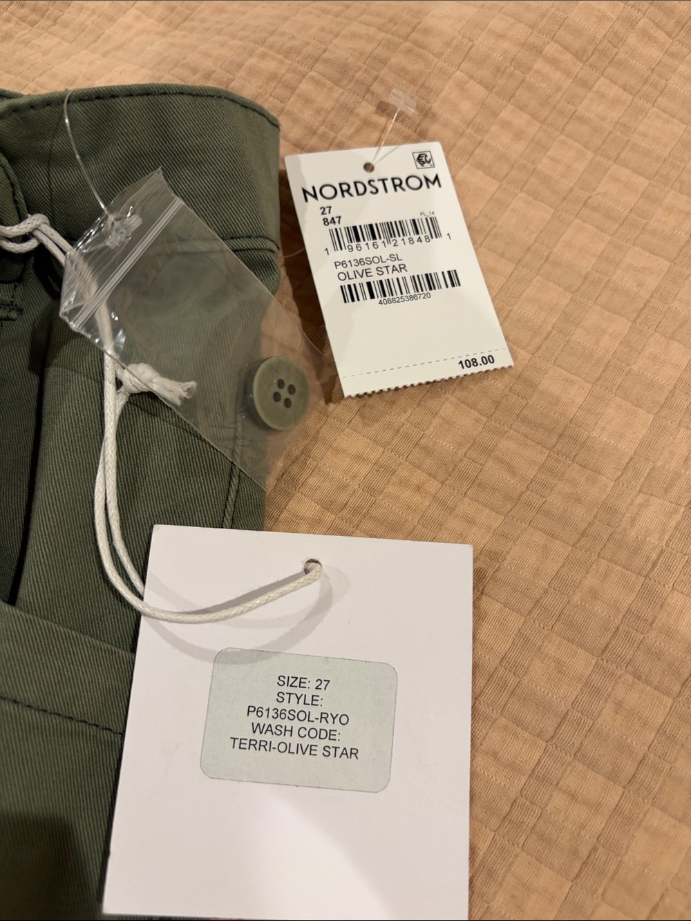 NWT Pistola olive green star  pants sz 27 - Picture 4 of 8